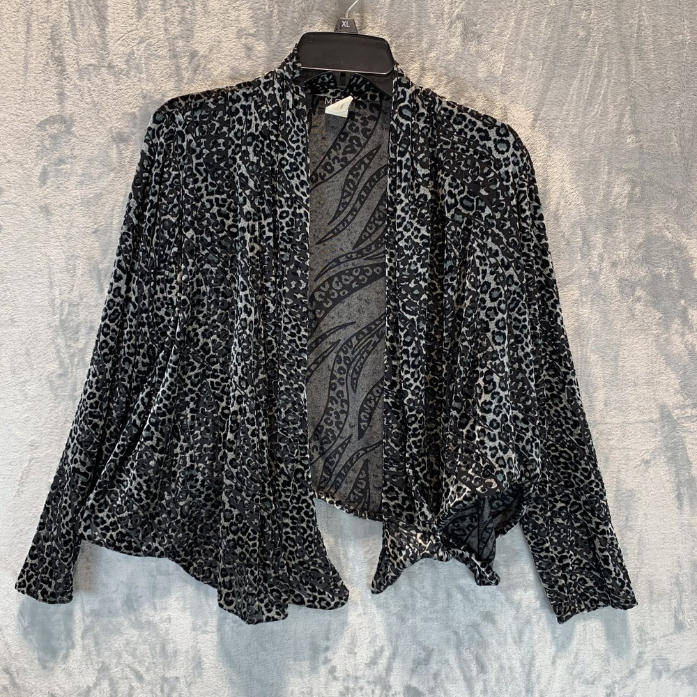VTG MSK Women's Cardigan S Burn Out Velvet Animal Cheetah Print Black Mobwife‎
